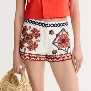 FARM Rio Marys Tiles Shorts Embroidered Cotton Bohemian Peasant Off-White M